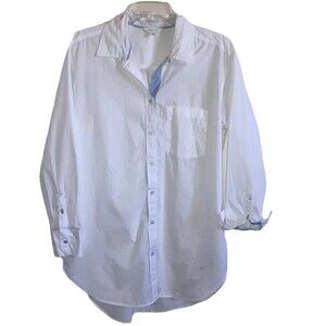 PER UNA sz 8 / sz 10 Fresh White 100% Cotton Long Sleeve Tunic Blouse Button Top